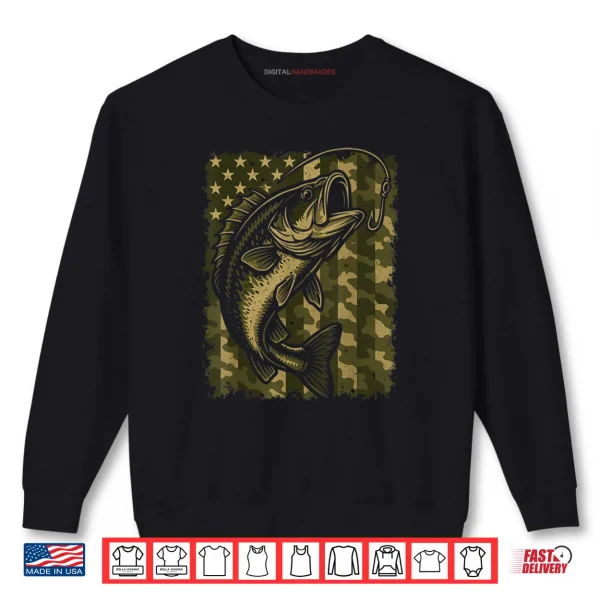 Sweatshirt Patriotic Bass Fishing Camouflage American Flag Shirt