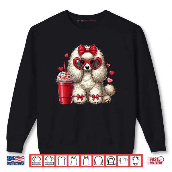 Sweatshirt Poodle Dog Drinking Coffee Valentines Day Bow Dog Lovers Shirt