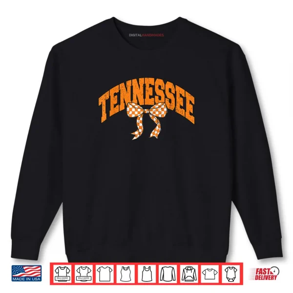 Sweatshirt Preppy Tennessee Orange and White Cherckerboard Coquette Bow Shirt