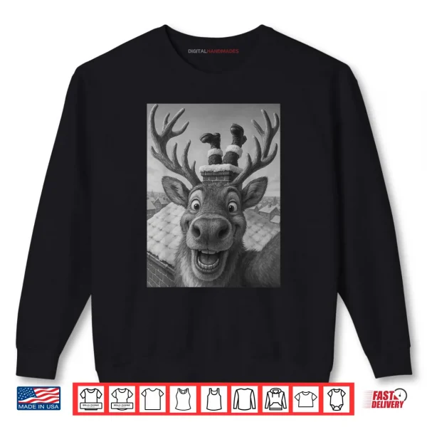 Sweatshirt Reindeer Selfie Santa Boys Girls Christmas Shirt