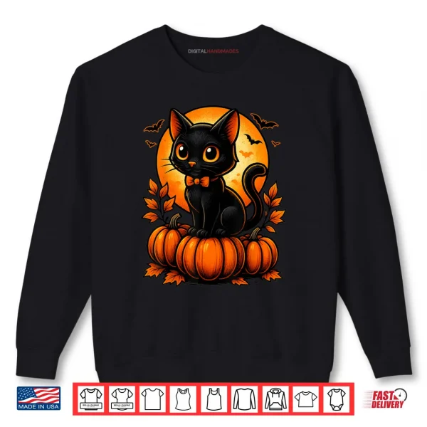 Sweatshirt Retro Black Cat Halloween Pumpkin Costume Shirt 1 1
