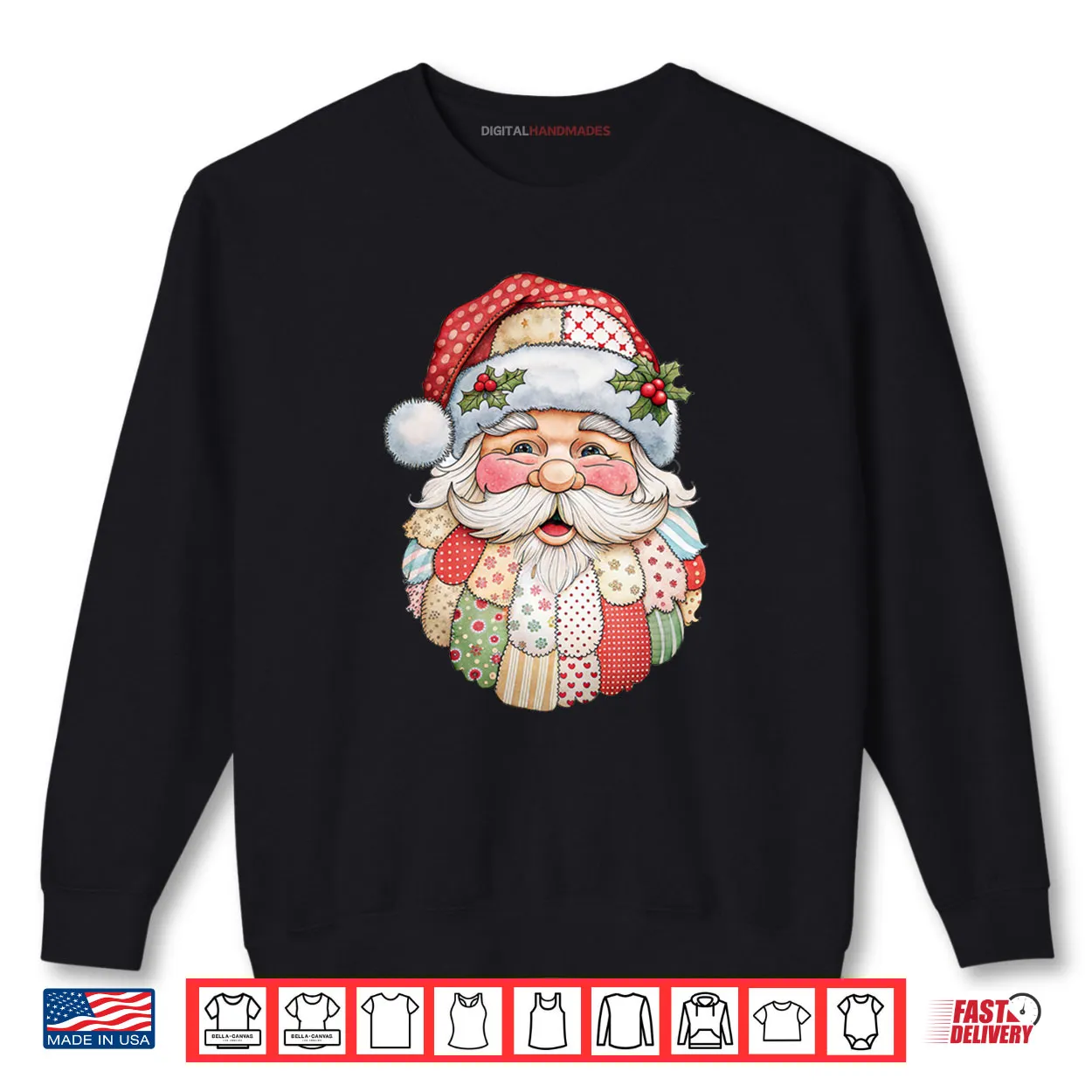 Santa Claus Face Patchwork Folk Art Christmas Xmas Shirt Santa Claus Face Patchwork Folk Art Christmas Xmas Shirt