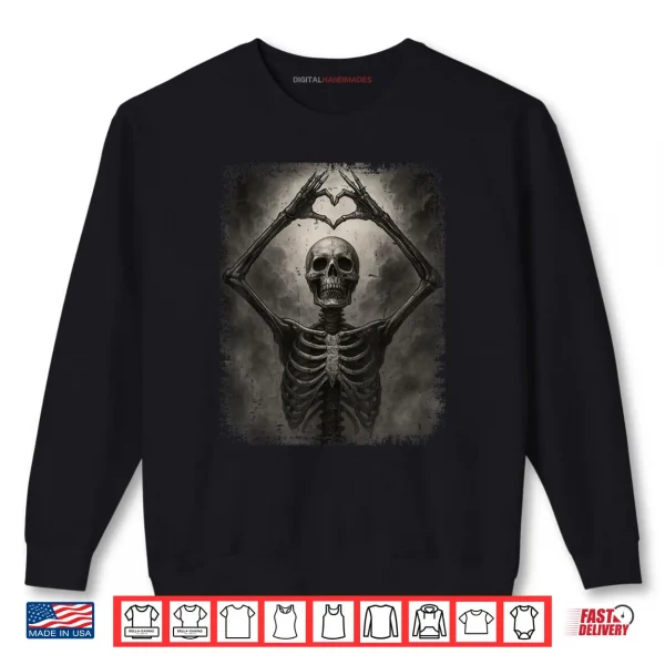 Sweatshirt Scary Skeleton Hands Heart Sign Funny Halloween Costume 2025 Shirt