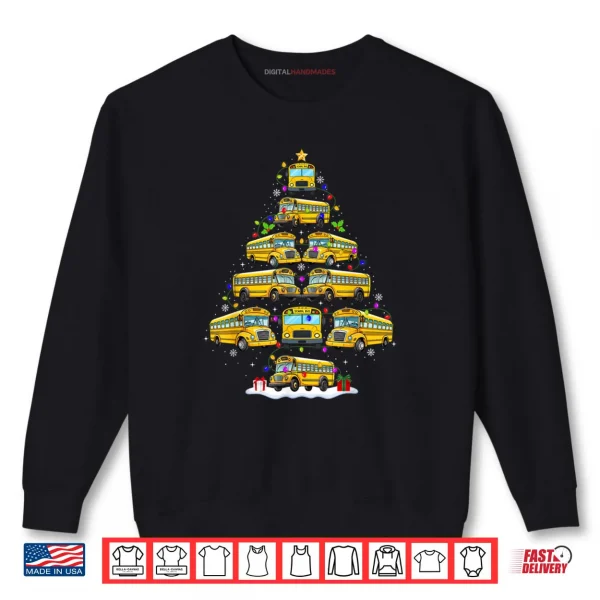 School Bus Christmas Tree Lights Bus Driver Xmas Pajamas Shirt 1 Sweatshirt School Bus Christmas Tree Lights Bus Driver Xmas Pajamas Shirt