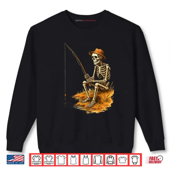 Sweatshirt Skeleton Fishing Funny Halloween Costume Shirt