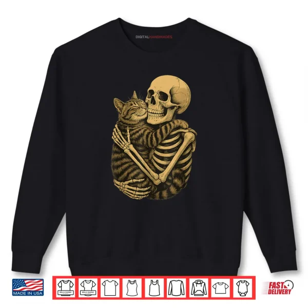 Sweatshirt Skeleton Hugging Cat Cat Lover Halloween Shirt