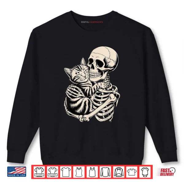 Sweatshirt Skeleton Hugging Cat Halloween Cat Lover Cat Mom Dad Shirt