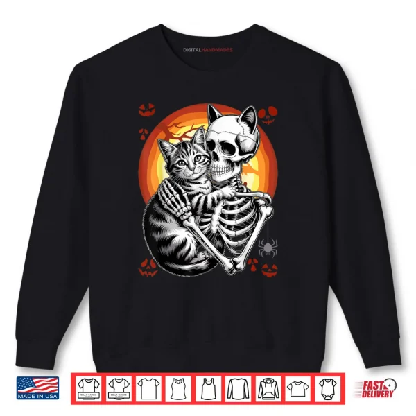 Sweatshirt Skeleton Hugging Cat Lover Halloween Shirt