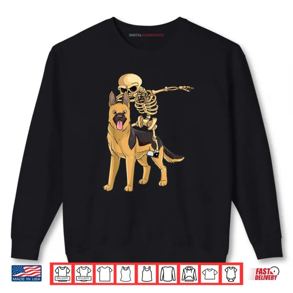 Sweatshirt Skeleton Riding German Shepherd Lazy Halloween Costume Dog Shirt