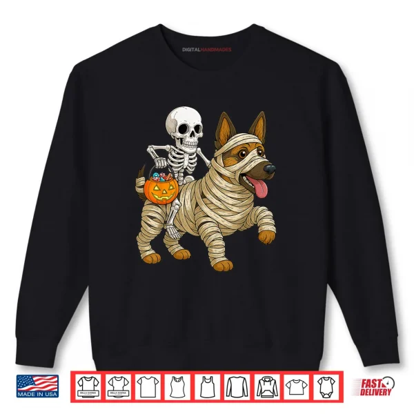 Sweatshirt Skeleton Riding Mummy German Shepherd Dog Halloween Funny Shirt