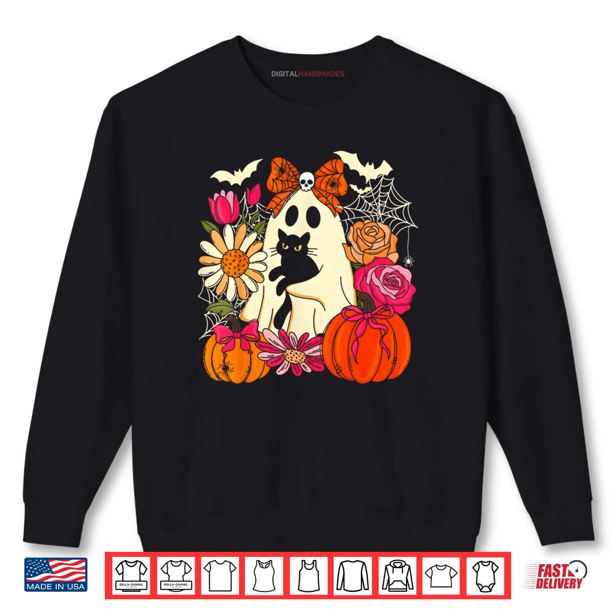 Spooky Ghost Holding Black Cat Groovy Floral Halloween Goth Shirt Spooky Ghost Holding Black Cat Groovy Floral Halloween Goth Shirt