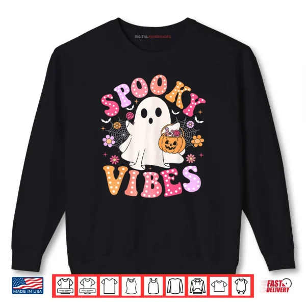 Sweatshirt Spooky Vibes Ghost Retro Groovy Halloween Shirt