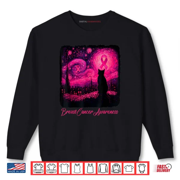 Starry Night Van Gogh Cat Halloween Breast Cancer Awareness Shirt 1 Sweatshirt Starry Night Van Gogh Cat Halloween Breast Cancer Awareness Shirt