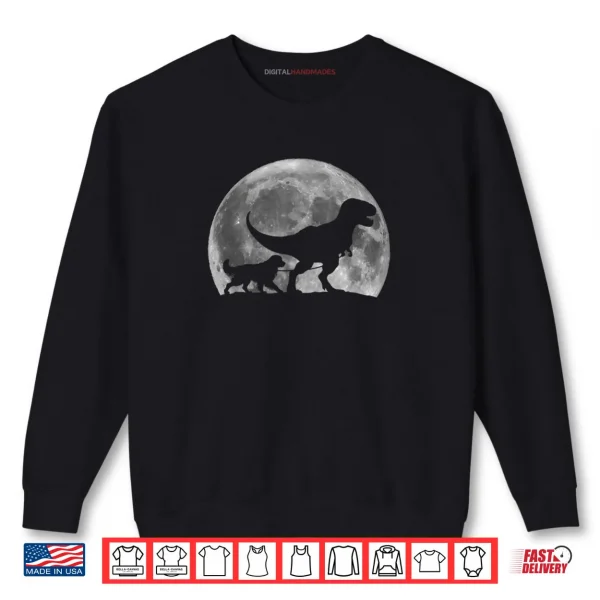 Sweatshirt T Rex Walking a Dog Funny Golden Retriever Moon Halloween Shirt