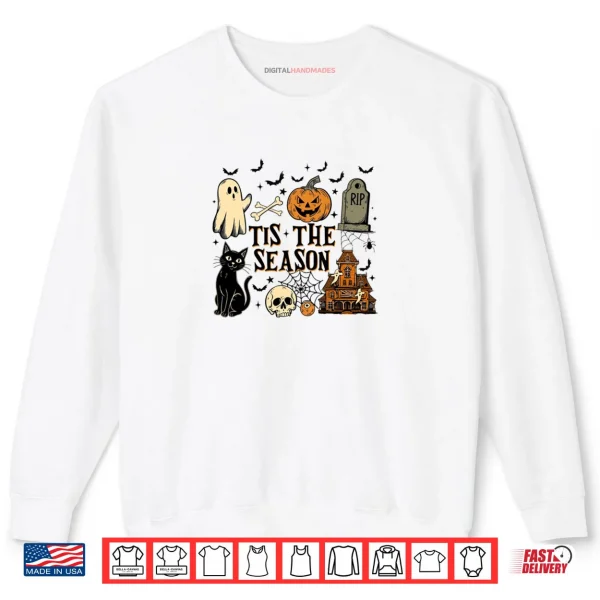 Sweatshirt Tis The Season Ghost Halloween Pumpkin Spooky Vibes Cat Shirt