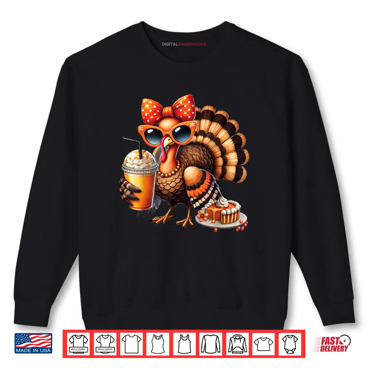 Turkey Drinking Coffee Bow Thanksgiving Womens Turkey Day Shirt Turkey Drinking Coffee Bow Thanksgiving Womens Turkey Day Shirt