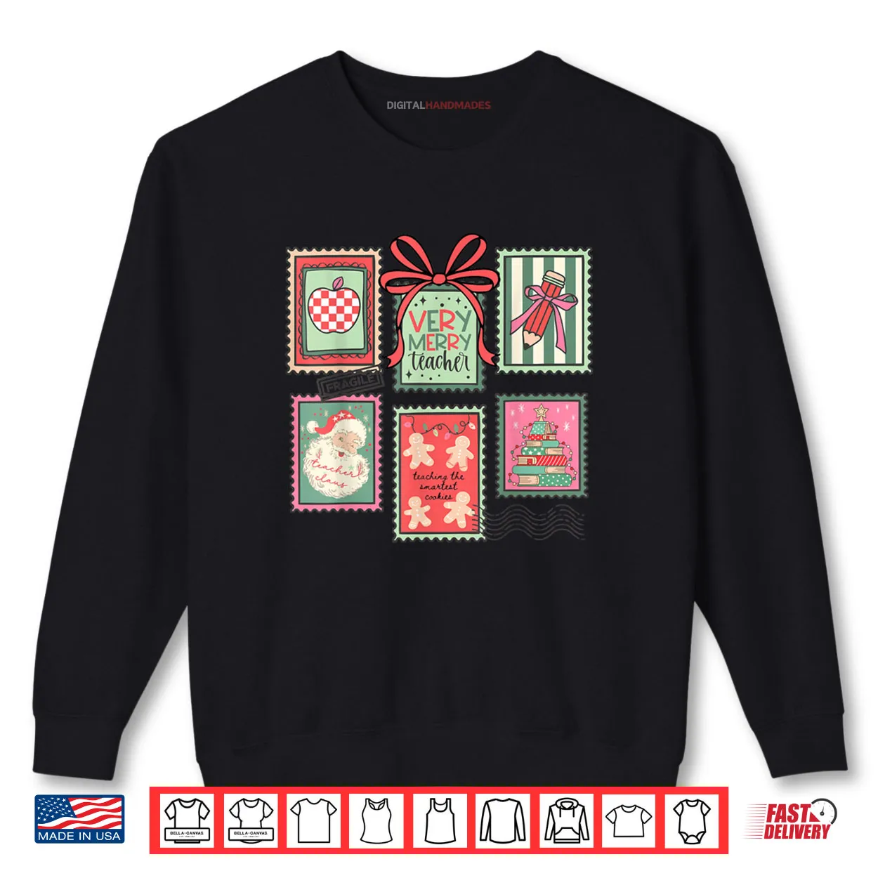 Vintage Preppy Very Merry Teacher Santa Stamps Christmas Shirt Vintage Preppy Very Merry Teacher Santa Stamps Christmas Shirt