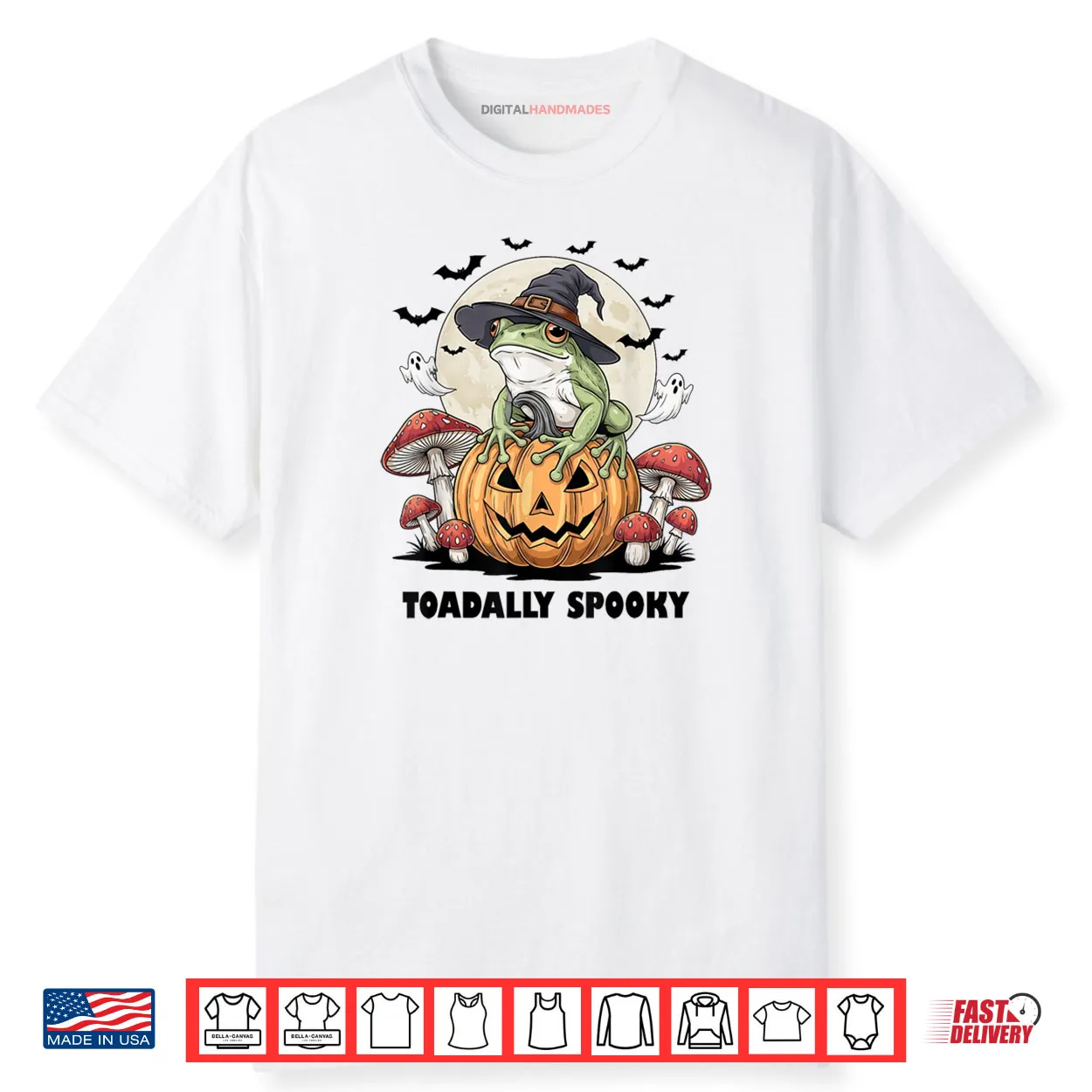 Toadally Spooky Funny Halloween Frog On Pumpkin with Bats Shirt Toadally Spooky Funny Halloween Frog On Pumpkin with Bats Shirt