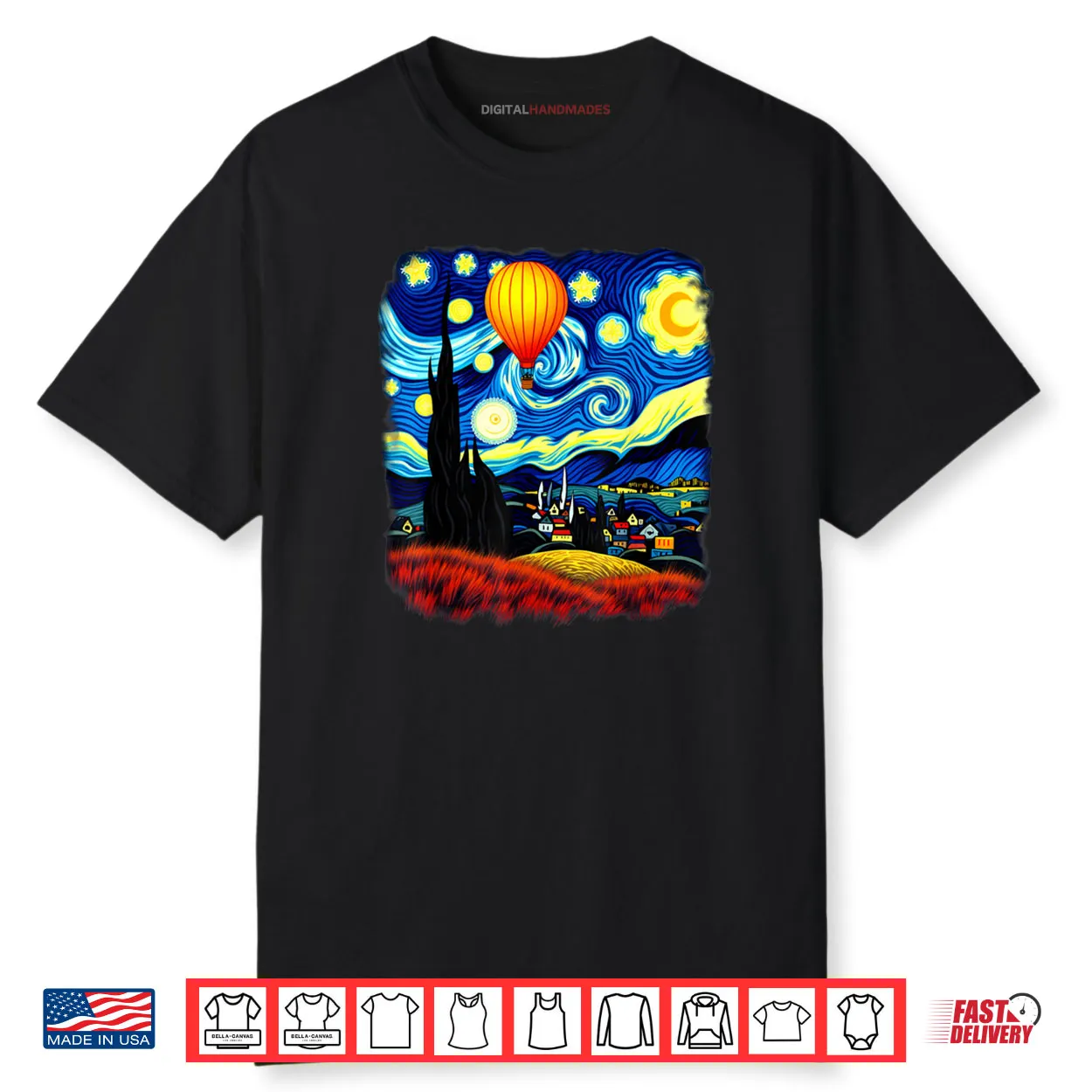 Van Gogh Style Hot Air Balloon Starry Night Shirt Van Gogh Style Hot Air Balloon Starry Night Shirt