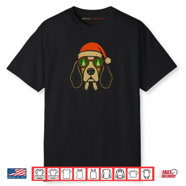 Basset Hound Christmas Dog Santa Hat Holiday Glasses Shirt