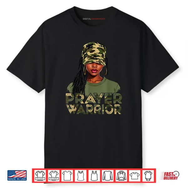 Camo Hat Prayer Warrior God Jesus Christian Black Girl Shirt