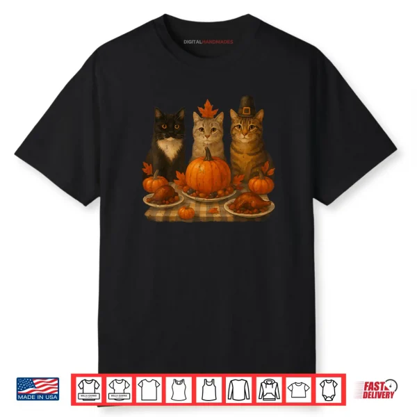 Cats Dinner Feast Pumpkin Turkey Thanksgiving Party Shirt