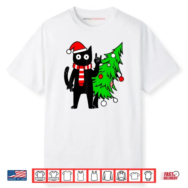 Christmas Cat Black Cat Tree Shirt
