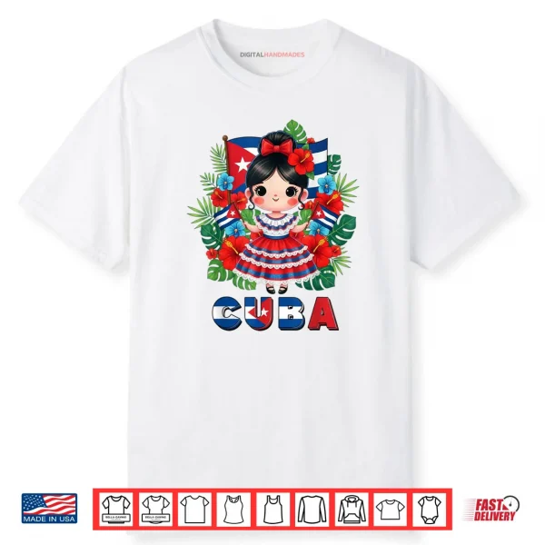 Cute Cuba Cuban Girl Traditional Dress Tropical Flowers Shirt