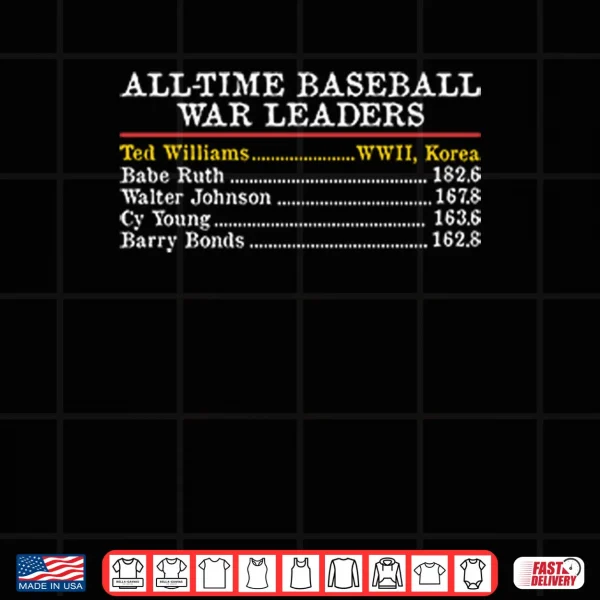 Design All Time Baseball War Leaders Ted Williams Shirt