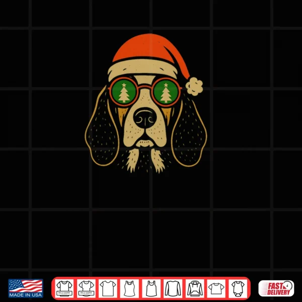 Design Basset Hound Christmas Dog Santa Hat Holiday Glasses Shirt