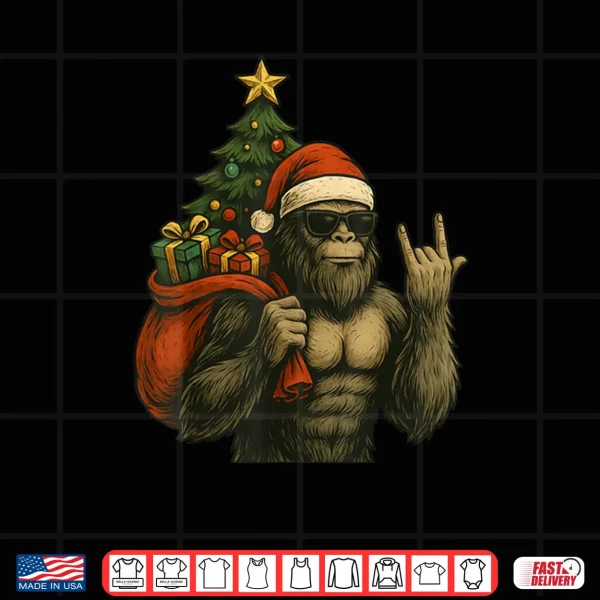 Bigfoot Santa Christmas Tree Rock On Funny Xmas Sasquatch Shirt 3 Design Bigfoot Santa Christmas Tree Rock On Funny Xmas Sasquatch Shirt