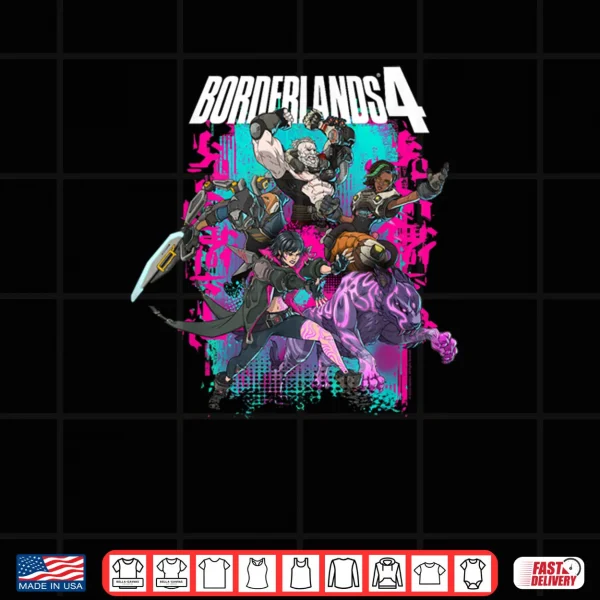 Design Borderlands 4 Colorful Heroes Collage Graffiti Video Game Shirt