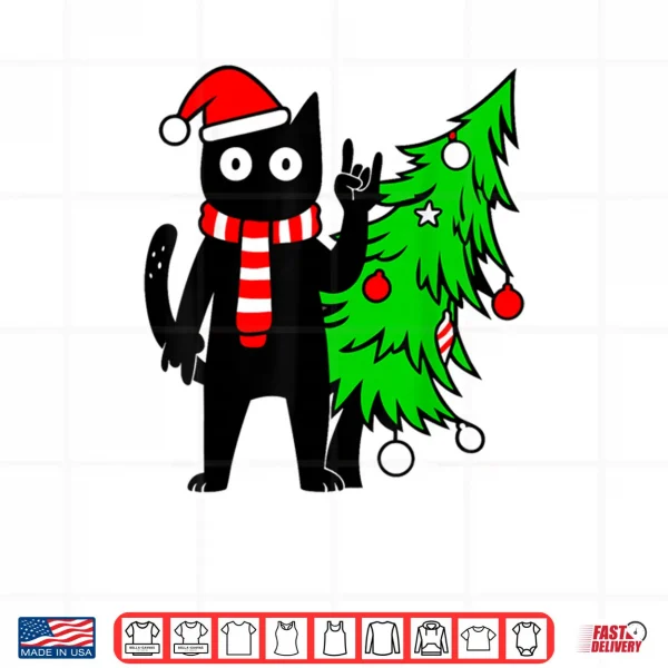 Design Christmas Cat Black Cat Tree Shirt