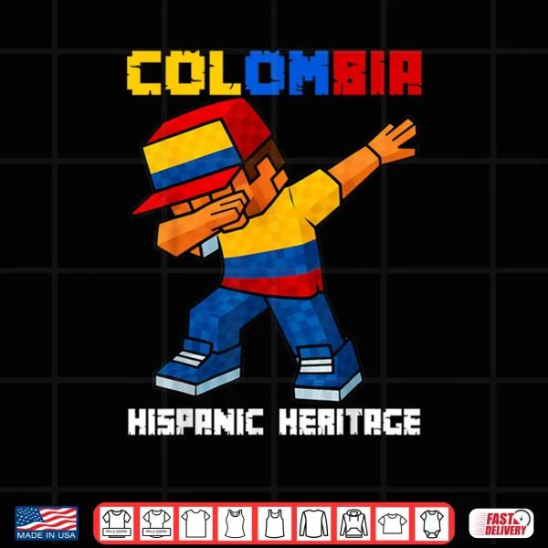 Design Colombia Dab Boy Game Pixel Hispanic Heritage Colombian Shirt