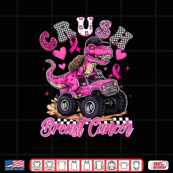 Design Crush Breast Cancer Dinosaur T Rex Monster Truck Shirt