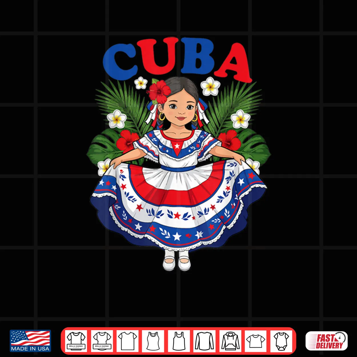 Cuba Cuban Girl Traditional Dress Tropical Flowers Shirt Cuba Cuban Girl Traditional Dress Tropical Flowers Shirt