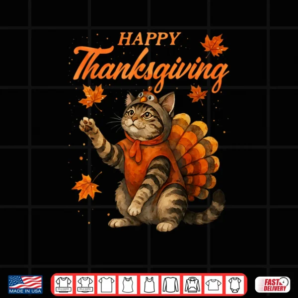 Design Cute Cat Turkey Happy Thanksgiving Fall Meow Cat Lover Shirt