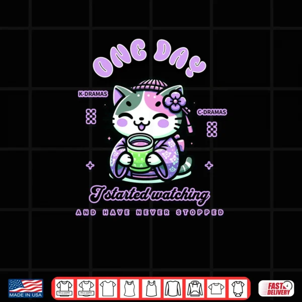 Design Cute Cat Watching K Dramas and C Dramas Shirt