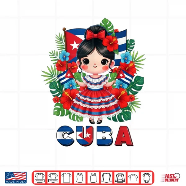 Cute Cuba Cuban Girl Traditional Dress Tropical Flowers Shirt 3 Design Cute Cuba Cuban Girl Traditional Dress Tropical Flowers Shirt