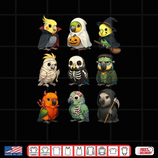 Design Cute Parrot Birds Witch Boo Zombie Halloween Shirt