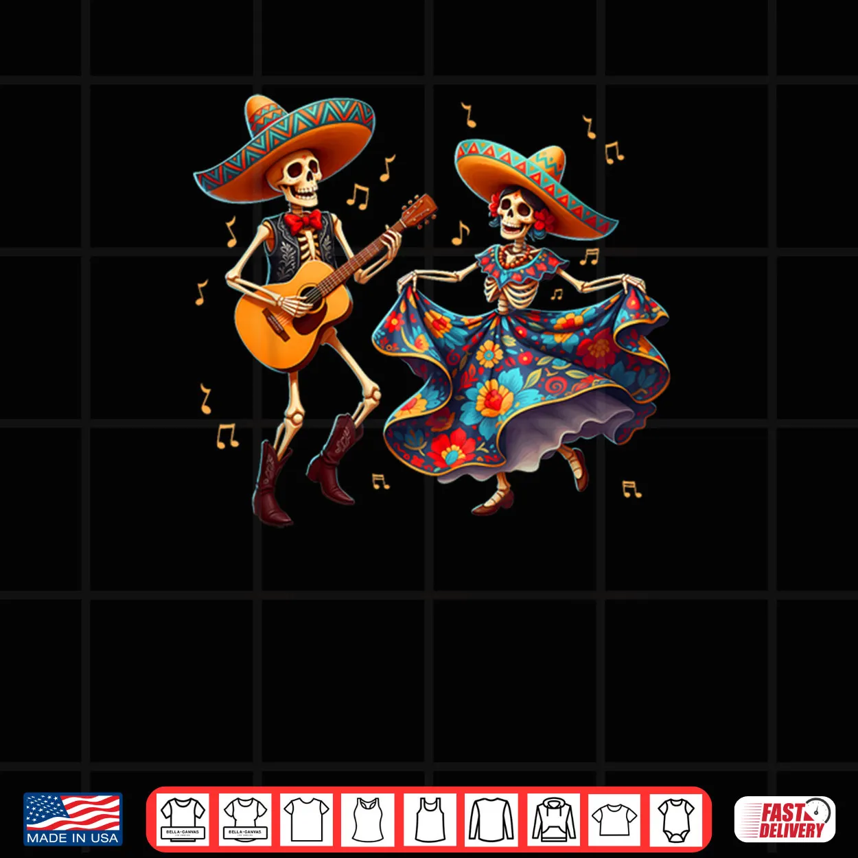 Dia De Los Muertos Dancing Skeletons Guitar Day of The Dead Shirt Dia De Los Muertos Dancing Skeletons Guitar Day of The Dead Shirt