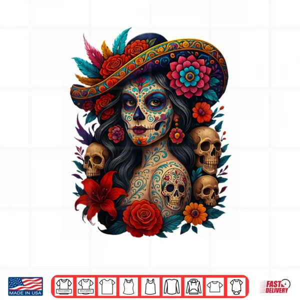 Design Dia De Los Muertos Mexican Day of The Dead Floral Shirt