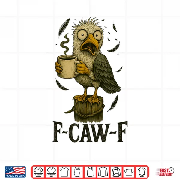 Design FCawF Vintage Seagull Funny Tired Bird Drinking Coffee Shirt