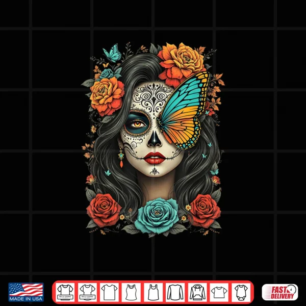 Floral Sugar Skull Day of The Dead Dia de Los Muertos Shirt 3 Design Floral Sugar Skull Day of The Dead Dia de Los Muertos Shirt