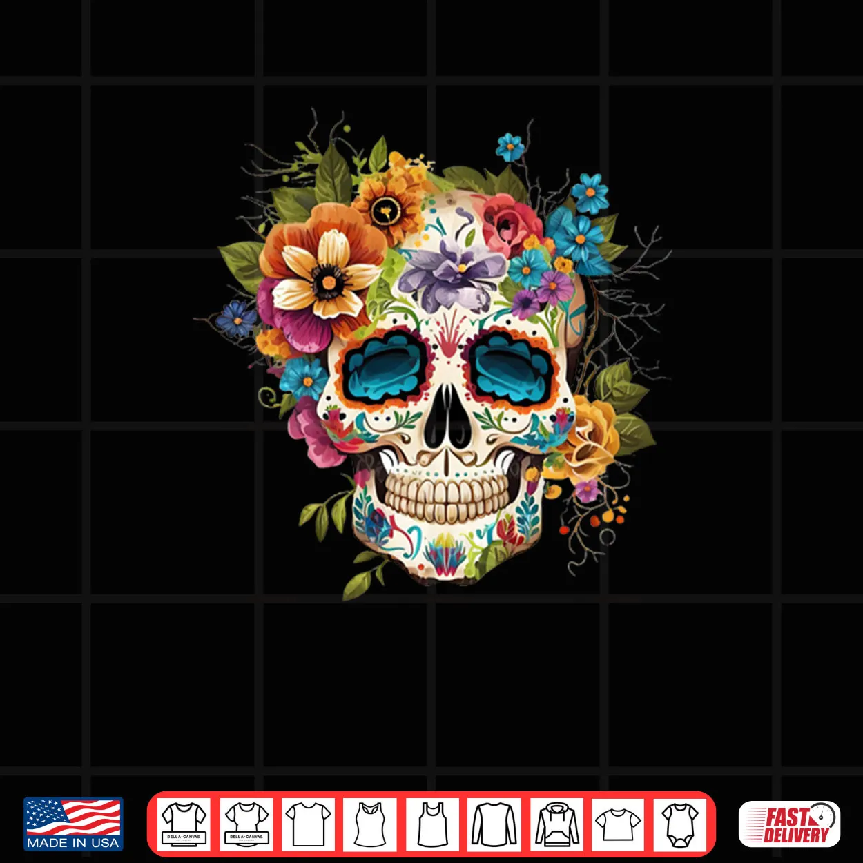 Floral Sugar Skull Dia de Los Muertos Gothic Day Of The Dead Shirt Floral Sugar Skull Dia de Los Muertos Gothic Day Of The Dead Shirt