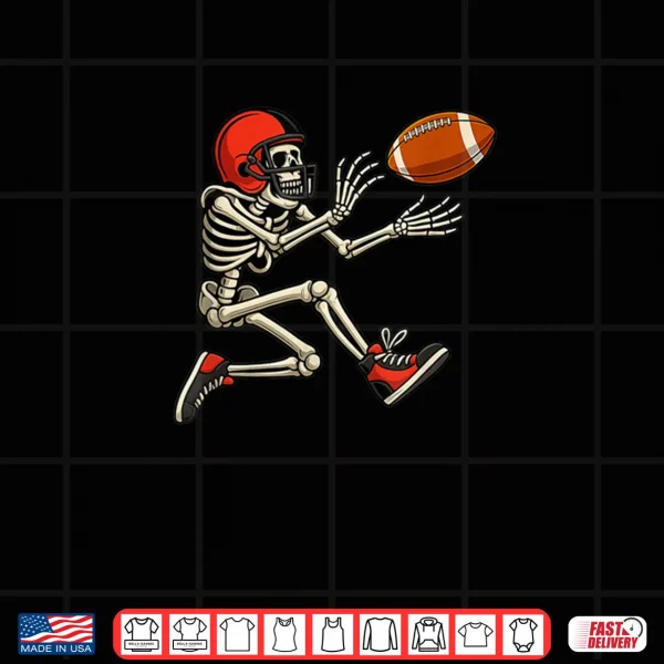 Design Football Skeleton Catching a Football Gifts Funny Halloween Shirt
