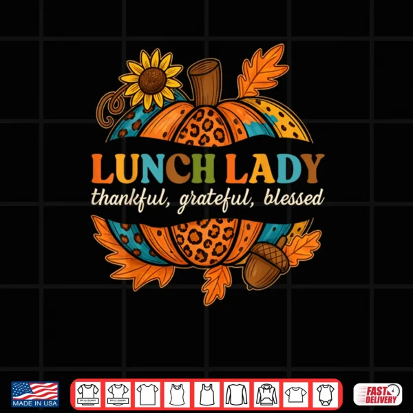 Design Lunch Lady Pumpkin Leopard Print Thanksgiving Fall Autumn Shirt