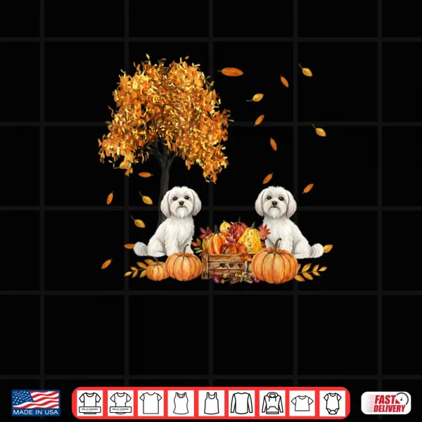 Design Maltese Autumn Leaf Fall Dog Lover Halloween Thanksgiving Shirt