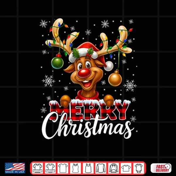 Design Merry Christmas Reindeer Plaid Pajamas Xmas Shirt