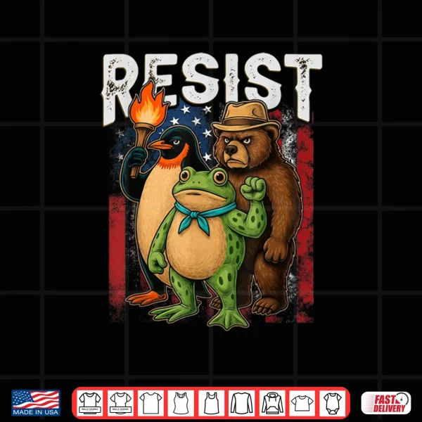 Design Penguin Frog Bear Resist Protest Against Tariffs Shirt